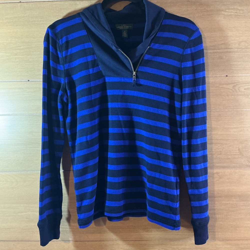 Ralph Lauren Women’s Medium Navy and Blue Striped Long Sleeve Top